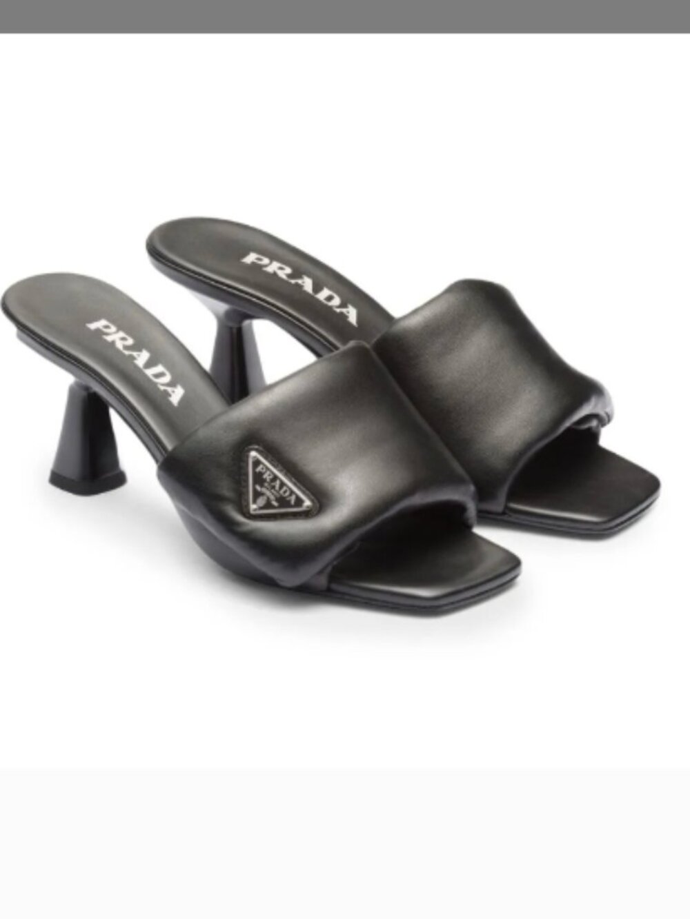 Prada Black Sandals Slides Sandals Heels Cushioned Soft Nappa Leather Size 37